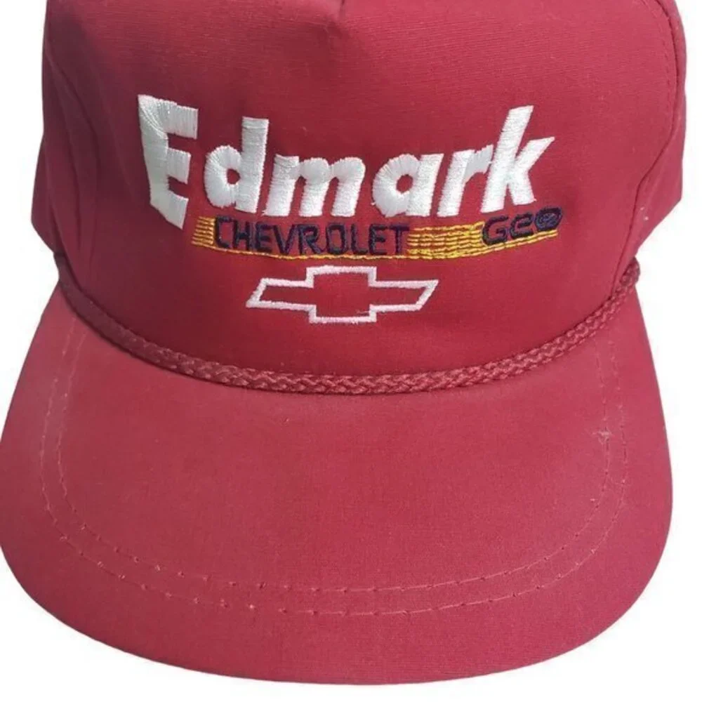 Edmark Chevrolet Geo Mens Red Vintage Snapback‎ Trucker Hat Idaho USA Mesh Cap
